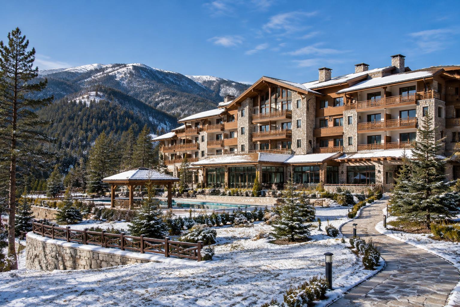 Illustrative winter mountain resort